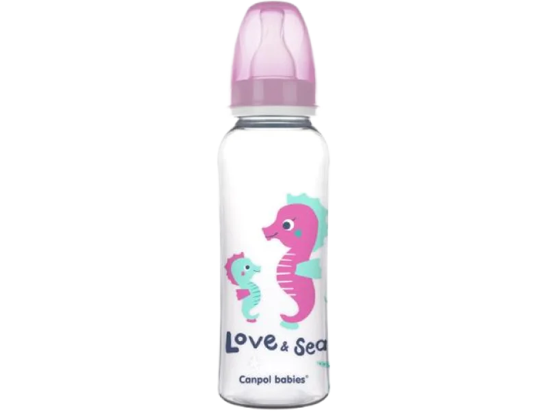 CANPOL BABIES Butelka LOVE&SEA, różowa, koniki morskie, sprzęt medyczny