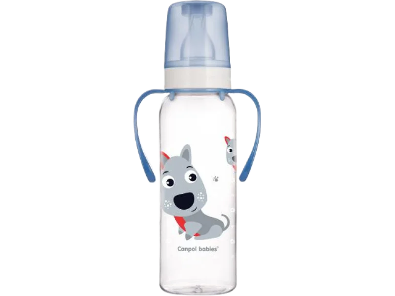 CANPOL BABIES Cute Animals Butelka wąska z uchwytem niebieski pies, sprzęt medyczny
