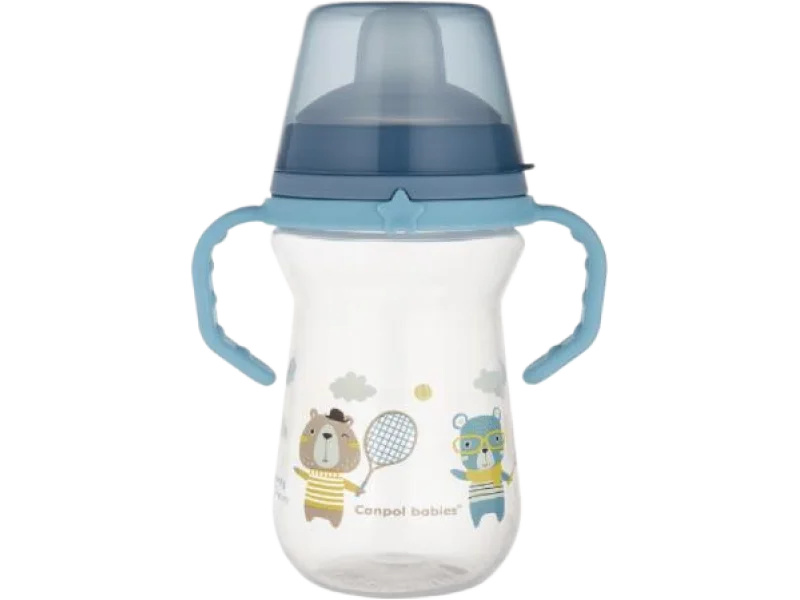 CANPOL BABIES Kubek z silikonowym ustnikiem FirstCup BONJOUR PARIS niebieski, sprzęt medyczny