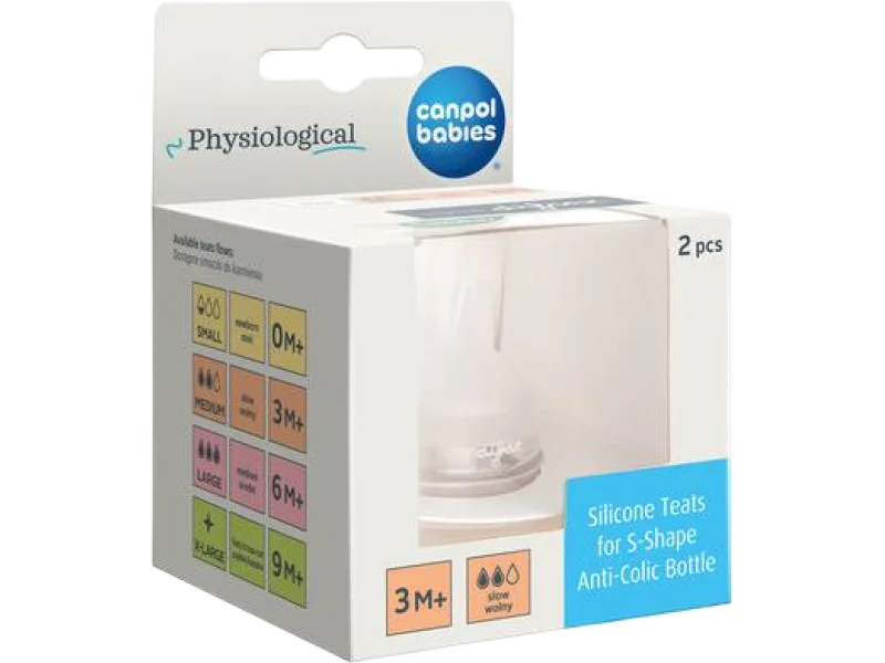 CANPOL BABIES smoczek silikonowy do butelki S-Shape M (wolny) 3m+, sprzęt medyczny