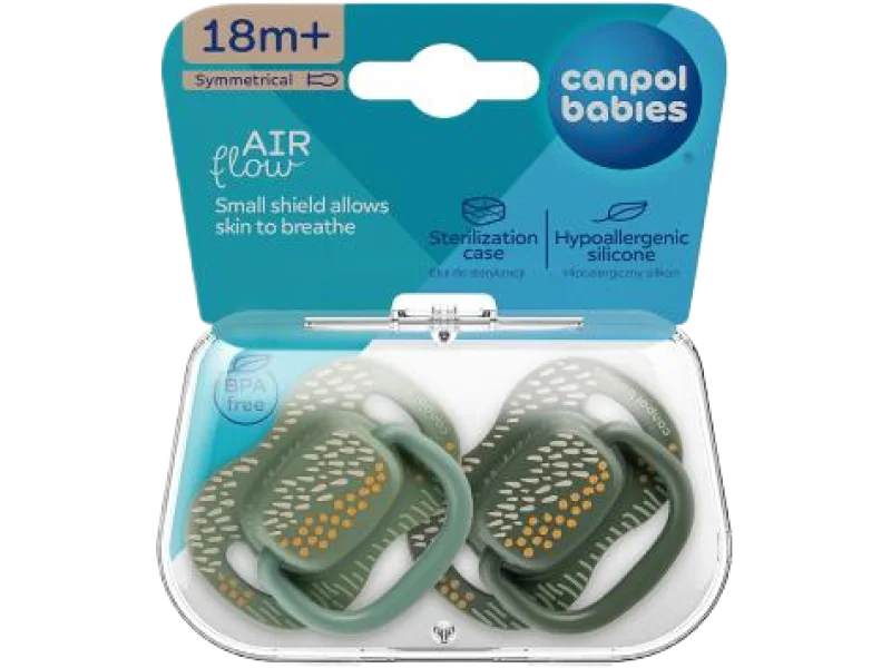 CANPOL BABIES Smoczek uspokajający silikonowy symetryczny MOUNTAINS zielony, sprzęt medyczny