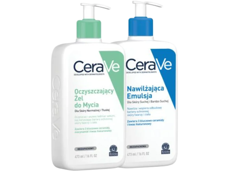 CERAVE Zestaw dla skóry normalnej i suchej: Oczyszczający żel do mycia + Nawilżająca Emulsja