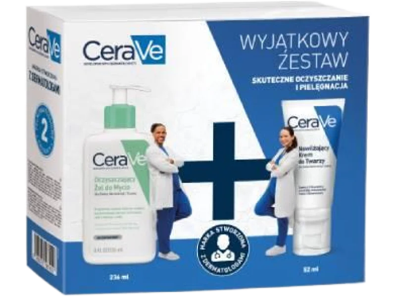 CERAVE zestaw oczyszczający żel do mycia + nawilżający krem do twarzy z ceramidami