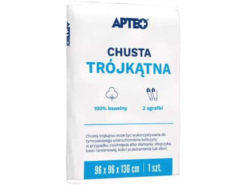 Chusta trójkątna bawełniana + 2 agrafki APTEO, sprzęt medyczny