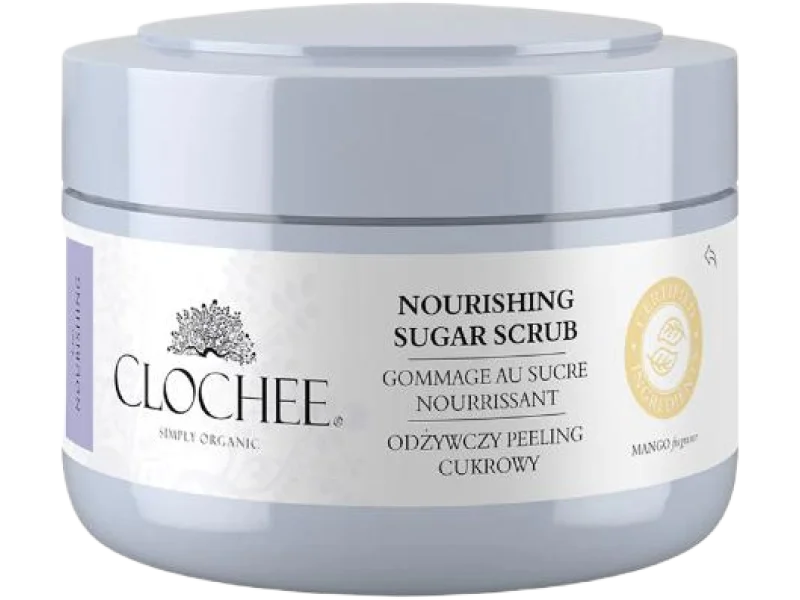 CLOCHEE Peeling do ciała cukrowy – pestki malin i masło shea