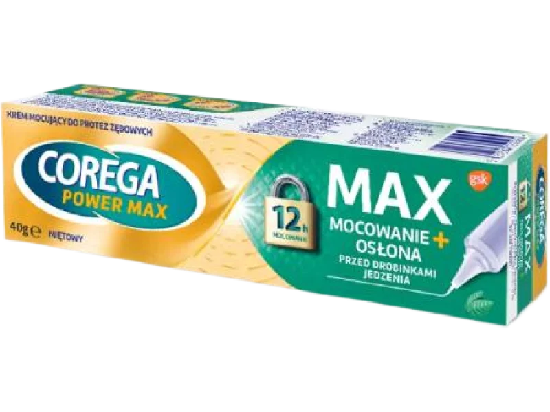 COREGA POWER MAX Mocowanie + Osłona, krem mocujący do protez miętowy