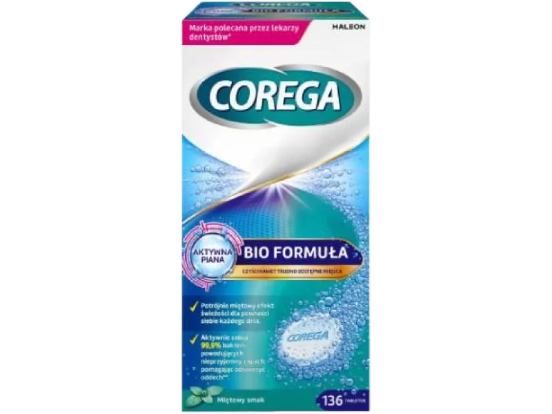 COREGA Tabs Bio Formuła Tabletki do czyszczenia protez zębowych Miętowy smak