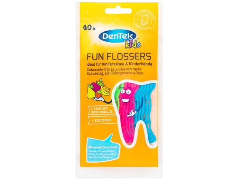 DENTEK Kids Wykałaczki z nicią dentystyczną dla dzieci Fyn Flossers, sprzęt medyczny