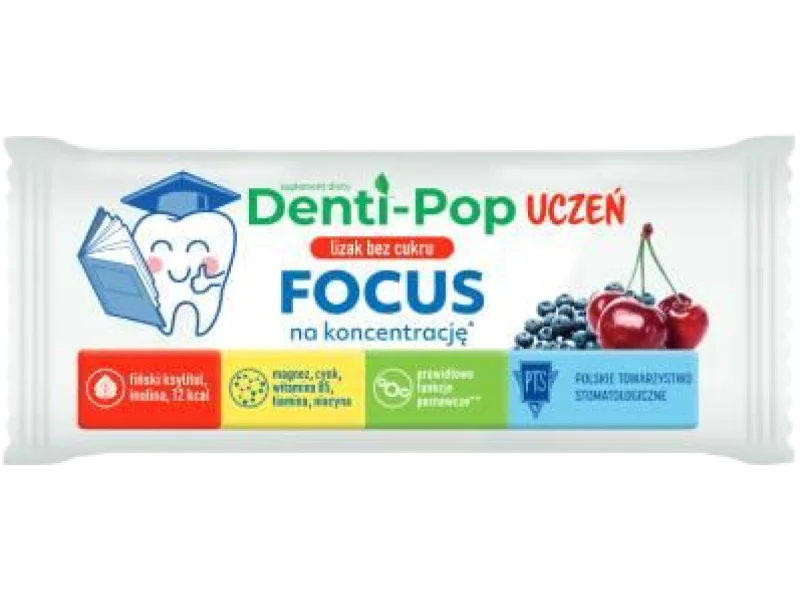 Denti-Pop Uczeń Focus lizak z witaminami o smaku wiśniowo-jagodowym