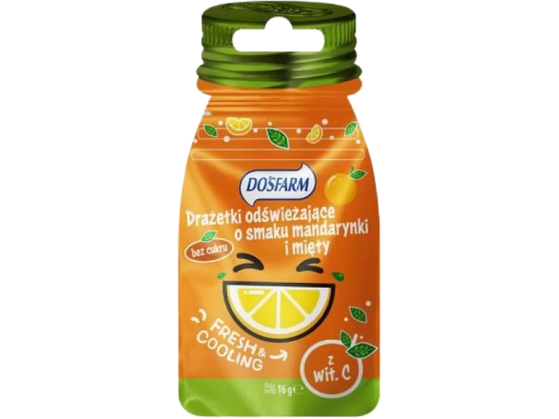 DOSFARM Drażetki odświeżające o smaku mandarynki i mięty z witaminą C