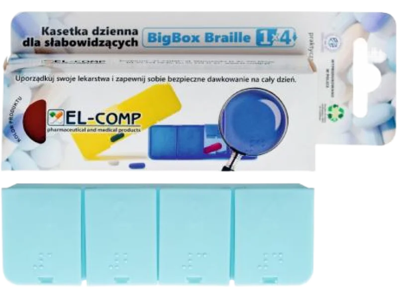 EL-COMP BigBox Braille Kasetka dzienna dla słabowidzących, 4 pory dnia, sprzęt medyczny