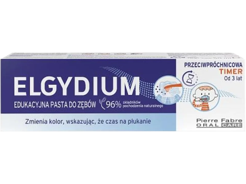 ELGYDIUM Timer Edukacyjna pasta do zębów przeciwpróchnicowa owoce leśne, pasta do jamy ustnej, 1000 ppm