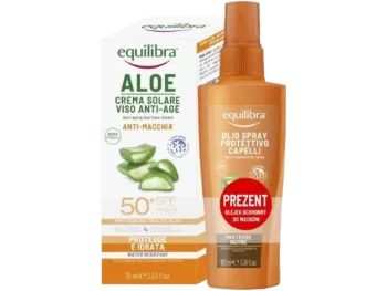 Zdjęcie produktu EQUILIBRA Zestaw Aloesowy krem przeciwsłoneczny SPF50+ + Ochronny olejek do włosów