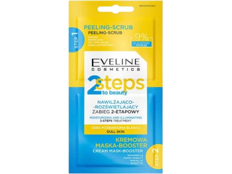EVELINE 2 Steps To Beauty Nawilżająco-rozświetlający zabieg 2-etapowy, peeling + maska