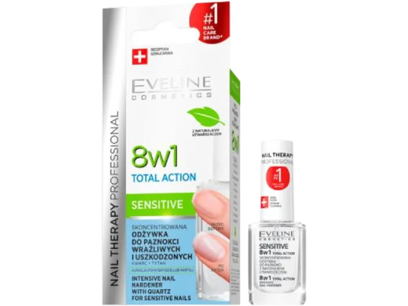 EVELINE Nail Therapy Odżywka do paznokci Total Action 8w1 Sensitive, lakier do paznokci