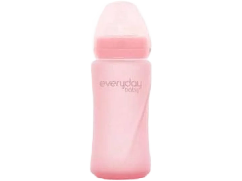 EVERYDAY BABY Szklana butelka ze smoczkiem M różowa 6m+, sprzęt medyczny