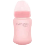 EVERYDAY BABY Szklana butelka ze smoczkiem S różowa, sprzęt medyczny