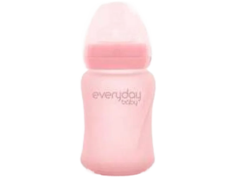 EVERYDAY BABY Szklana butelka ze smoczkiem S różowa, sprzęt medyczny