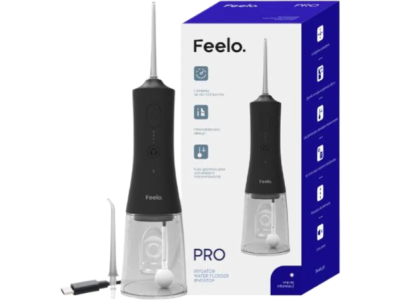 Feelo PRO Black bezprzewodowy irygator do zębów z 4 trybami pracy, irygator/nebulizator