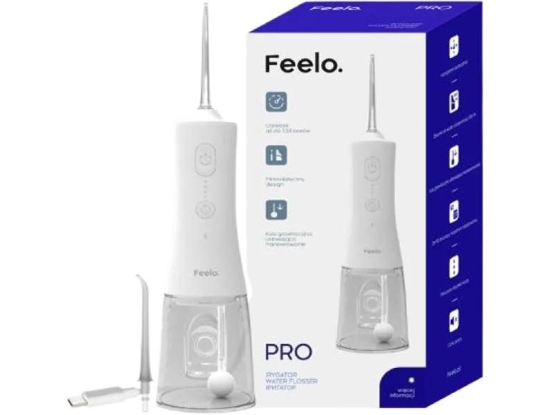 Feelo PRO White bezprzewodowy irygator do zębów z 4 trybami pracy, irygator/nebulizator