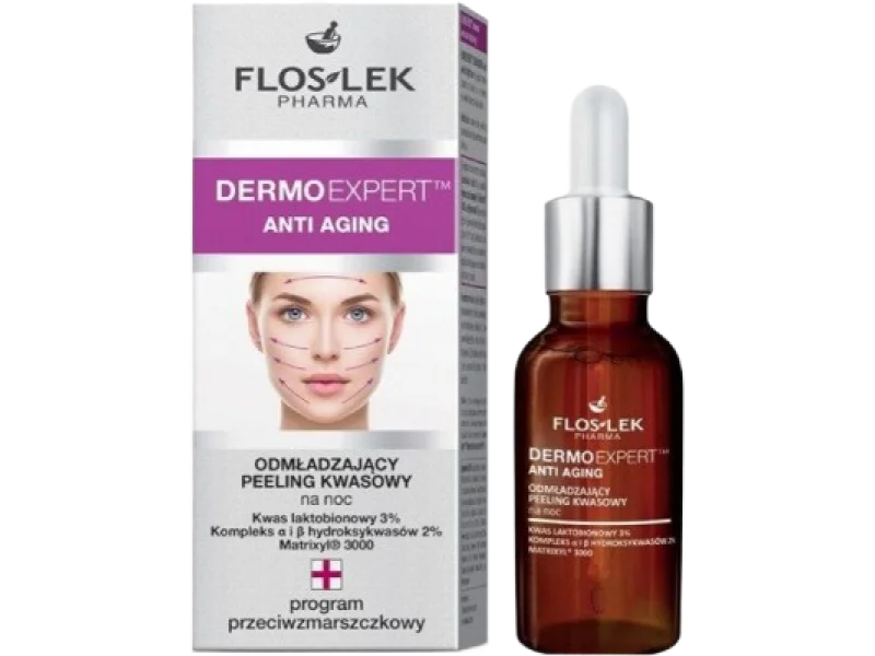 FLOS-LEK DERMO EXPERT ANTI AGING Odmładzający peeling kwasowy na noc, płyn