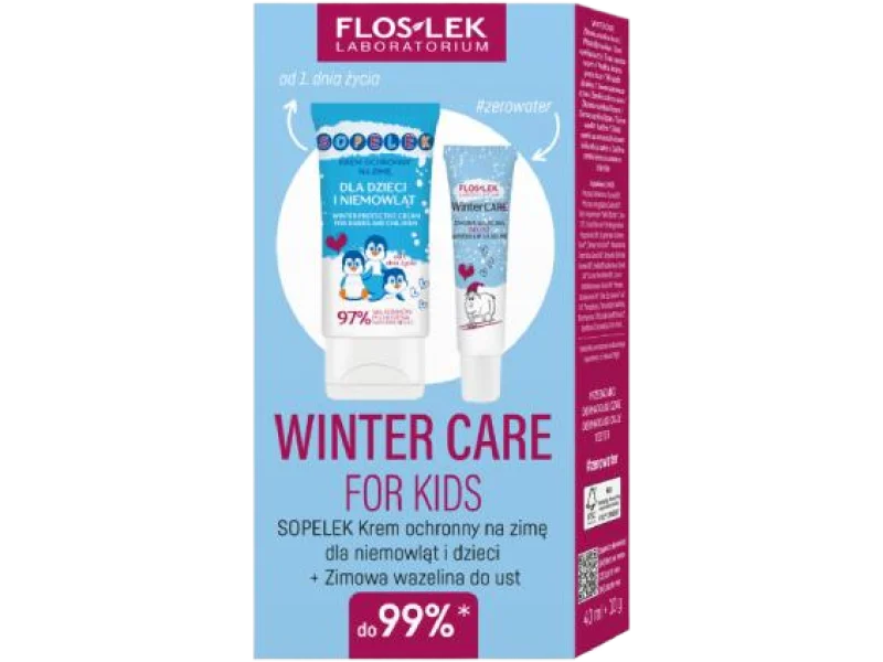 FLOS-LEK Winter Care For Kids Zestaw Sopelek Krem ochronny na zimę dla dzieci i niemowląt + Zimowa wazelina do ust