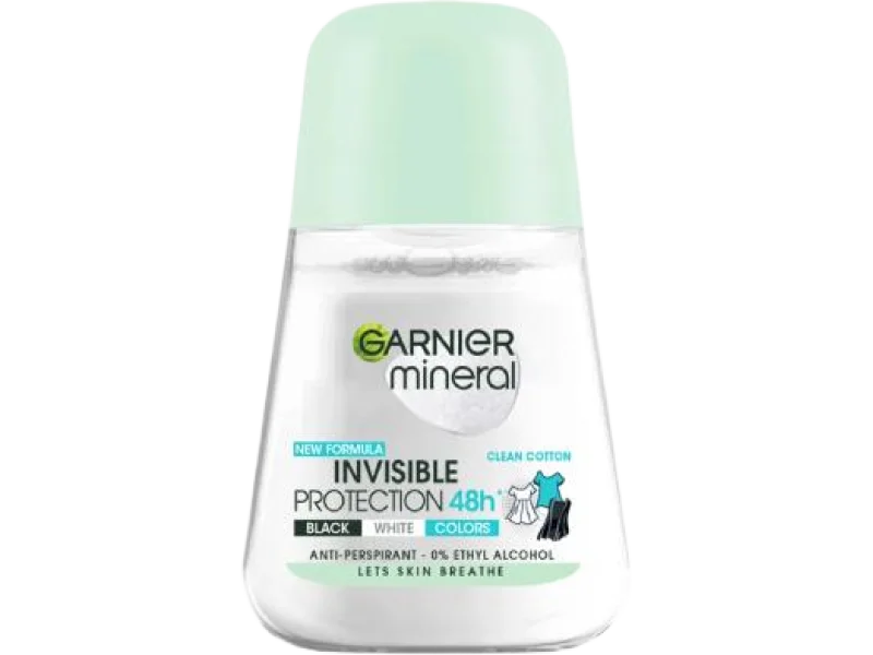 GARNIER Mineral Anti-Perspirant Invisible Protection Clean Cotton, roll-on