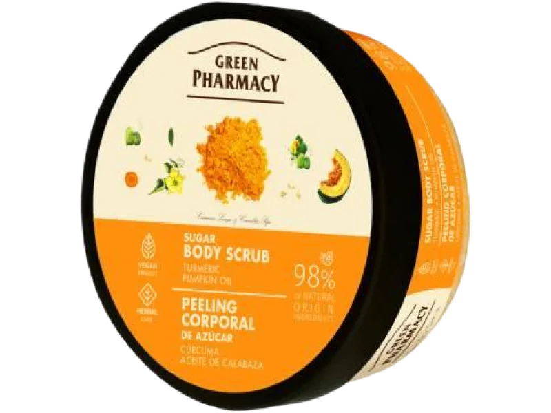 GREEN PHARMACY Peeling cukrowy do ciała Kurkuma i Olejek dyniowy