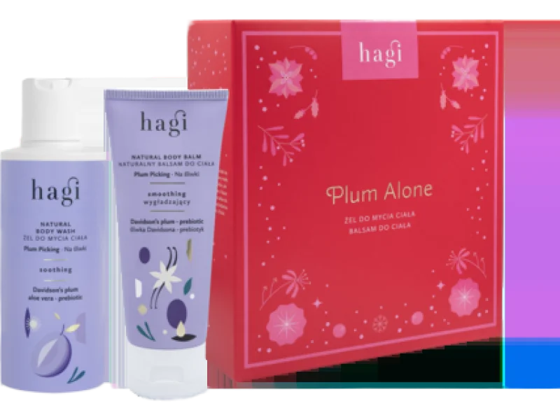 HAGI Zestaw Plum Alone Na Śliwki Naturalny balsam wygładzający do ciała + Naturalny łagodzący żel do mycia ciała