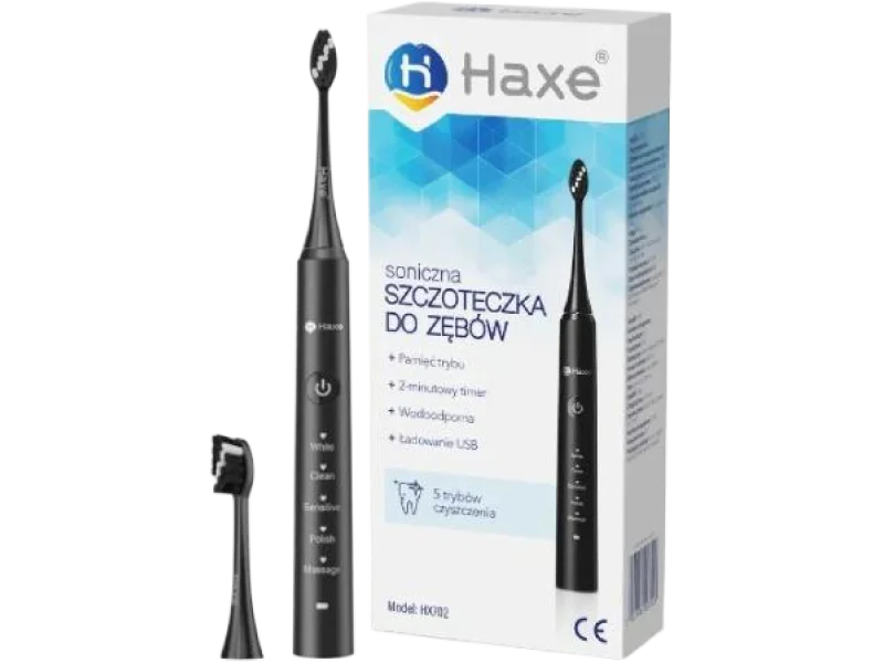 HAXE Szczoteczka soniczna do zębów czarna HX702, sprzęt medyczny