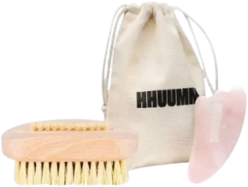 Zdjęcie produktu HHUUMM Masażer z kwarcu do twarzy Gua Sha różowy + Szczoteczka do rąk i paznokci z tampico