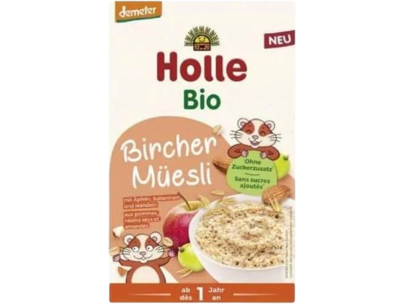 HOLLE BIO Bircher Muesli Kaszka z jabłkiem, rodzynkami i migdałami 12m+, proszek
