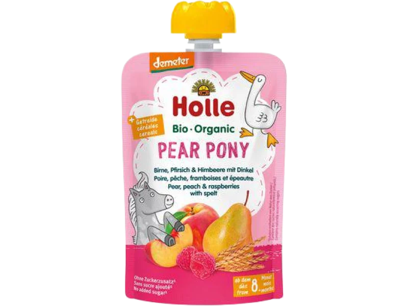 HOLLE Bio Organic Mus owocowy gruszka, brzoskwinia i malina z orkiszem