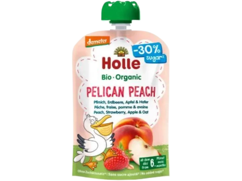 Holle Bio Organic Mus owocowy Pelican Peach brzoskwinia, truskawka, jabłko, owies