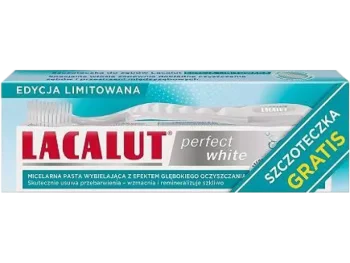 Lacalut Perfect White Pasta do zębów + Szczoteczka średniej twardości szara, pasta do jamy ustnej