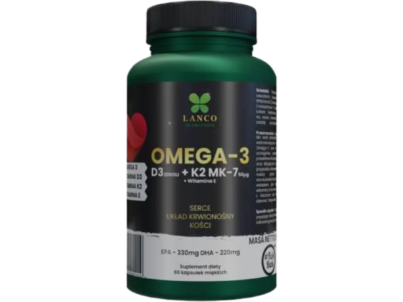 LANCO NUTRITIONS Omega 3 D3 + K2 MK-7 + Witamina E, kapsułki