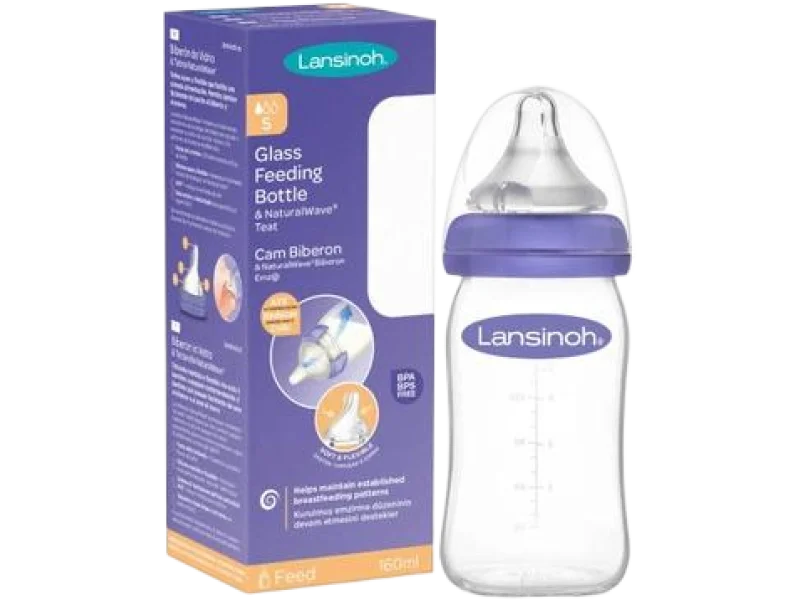 LANSINOH Szklana butelka do karmienia + smoczek Natural/Wave, sprzęt medyczny