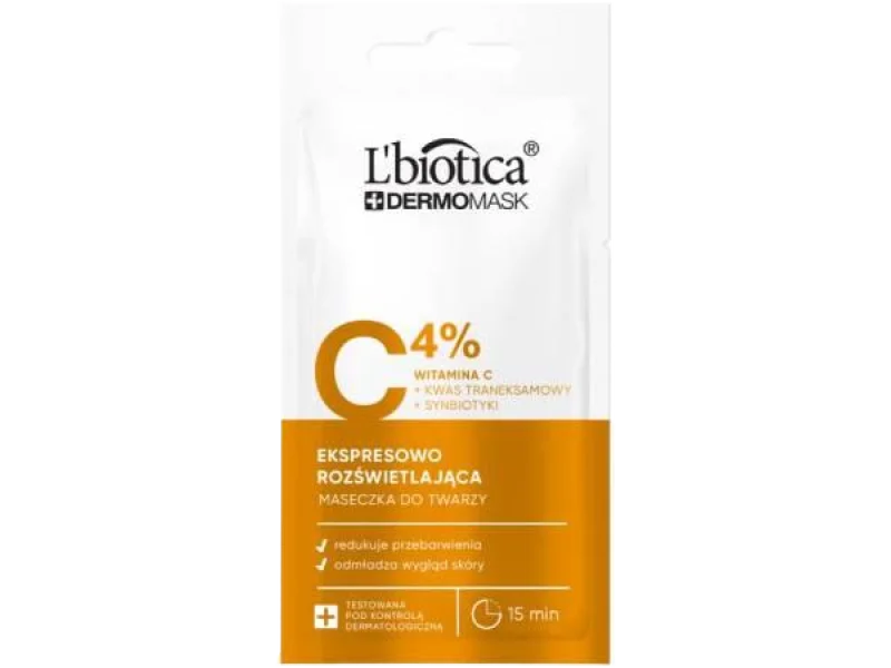 L’BIOTICA Dermomask Ekspresowo rozświetlająca maska z witaminą C, 4%