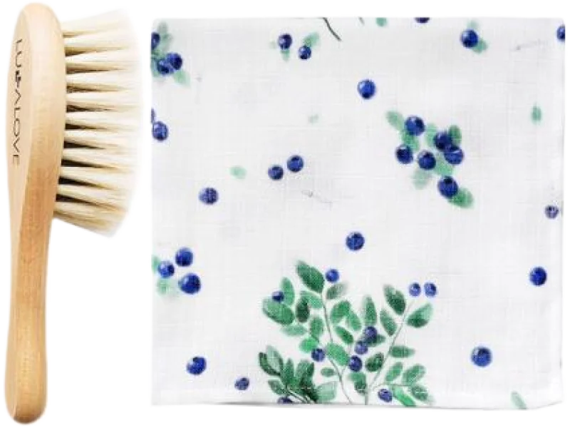 LULLALOVE Miękka szczotka z włosia koziego z myjką w jagódki