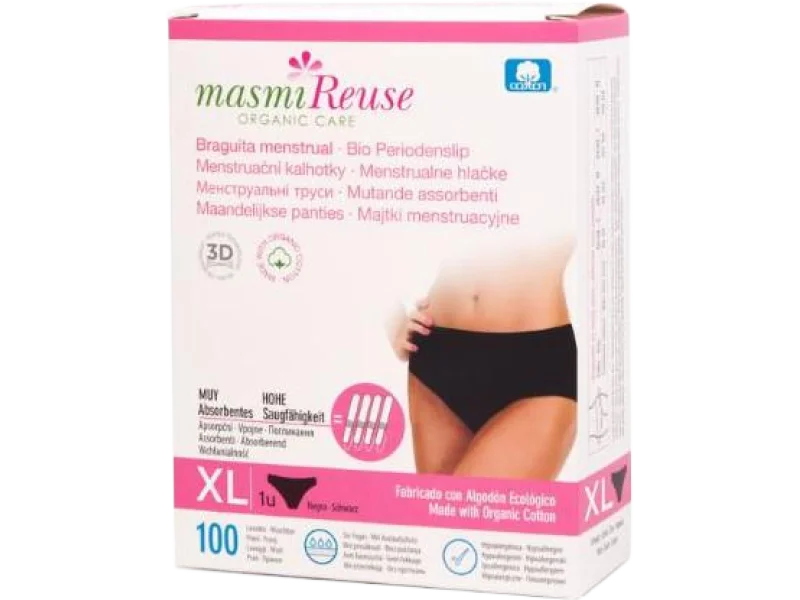MASMI Majtki menstruacyjne z bawełny organicznej, środki chłonne