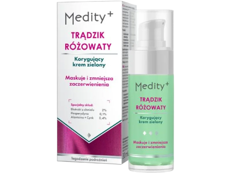 MEDITY+ TRĄDZIK RÓŻOWATY Korygujący krem zielony
