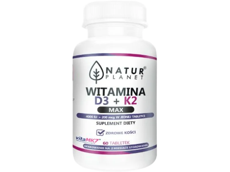 NaturPlanet Witamina K+D3 Max, tabletki, 200 µg + 100 µg