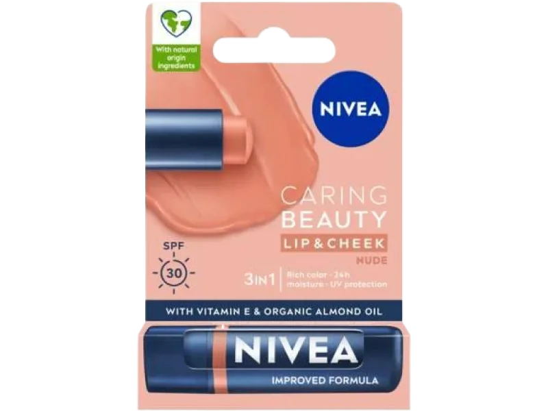 NIVEA Caring Beauty 3w1 Nude Pomadka pielęgnująca do ust SPF30
