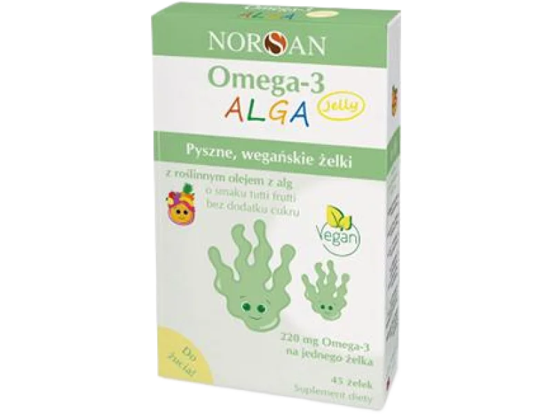 Norsan Omega-3 Alga Jelly z roślinnym olejem z alg o smaku tutti frutti, żelki, 220 mg