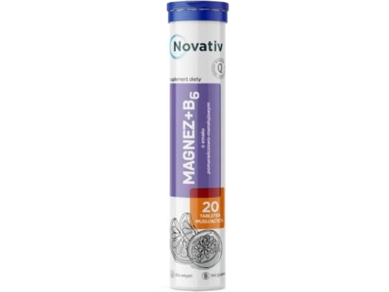 Novativ Magnez + B6, tabletki musujące, 200 mg + 1 mg