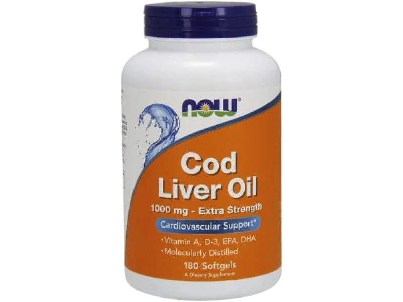NOW FOODS Cod Liver Oil Extra Strength – Tran, kapsułki miękkie, 1000 mg
