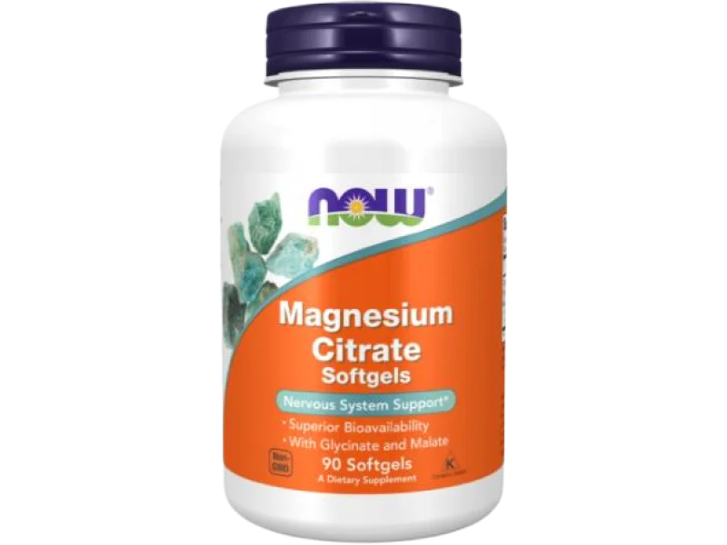 NOW FOODS Magnesium Citrate Magnez, kapsułki miękkie, 400 mg