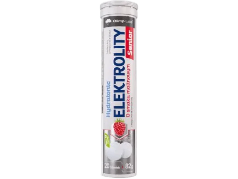 Olimp Hydratonic Elektrolity Senior o smaku malinowym, tabletki musujące