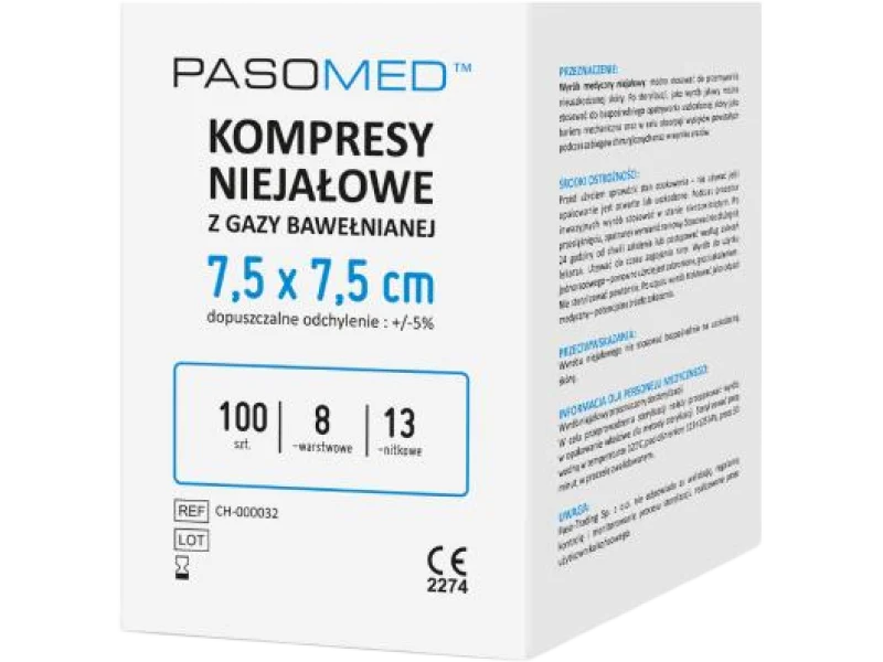 Pasomed Kompresy niejałowe, 8-warstwowe, 17-nitkowe
