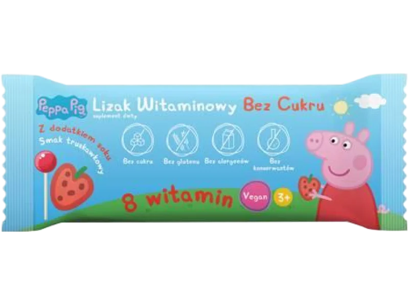 PEPPA PIG Lizak witaminowy bez cukru smak truskawkowy